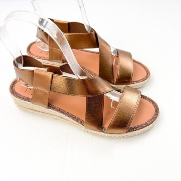 Aquatalia Sandal Espadrille womens size 6 Maggie wedge copper brown strap - Picture 5 of 14